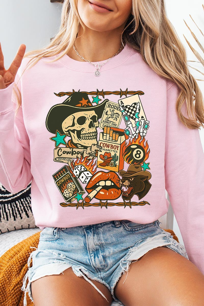 UL180P-E3096 Vintage Western Collage Graphic Plus Sweatshirt $25