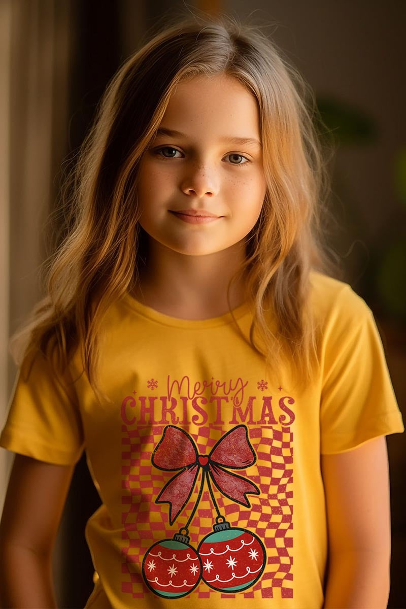 US3001Y-E3196Z Cherry Ornament Christmas Kids Graphic Tee $11