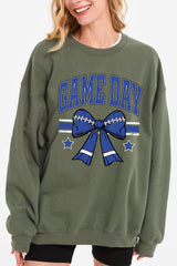 UL180-E3065 Blue Game Day Football Bow Graphic Sweatshirt $20