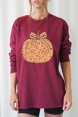 UL240P-E3135 Floral Fall Pumpkin Graphic Plus Long Sleeve Tee $17