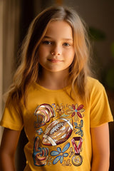 US3001Y-E3072Z Retro Floral Football Kids Graphic Tee $11