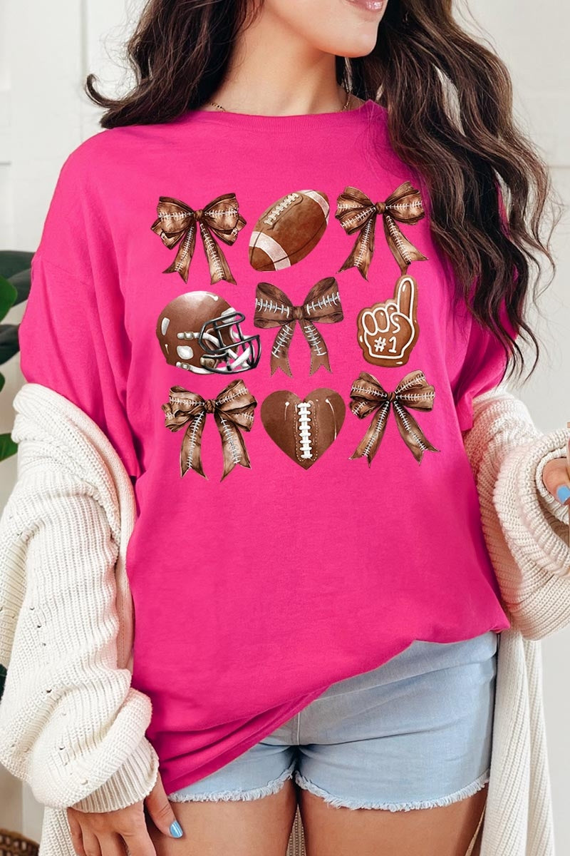5000-E3054 Cute Football and Bow Graphic Heavy Cotton Tee $9