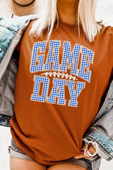 US3001P-E3130 Blue Gingham Game Day Graphic Plus Tee $16
