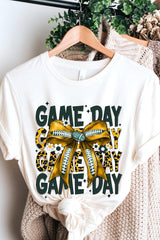 US3001-E3090 Yellow Football Game Day Bow Graphic Tee $12.5