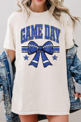 5000P-E3065 Blue Football Bow Graphic Plus Heavy Cotton Tee $12.75
