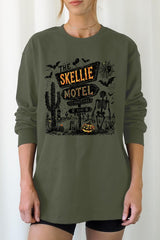 UL240-E3108 Skellie Motel Halloween Graphic Long Sleeve Tee $13.75