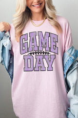 5000P-E3127 Purple Gingham Game Day Plus Heavy Cotton Tee $12.75