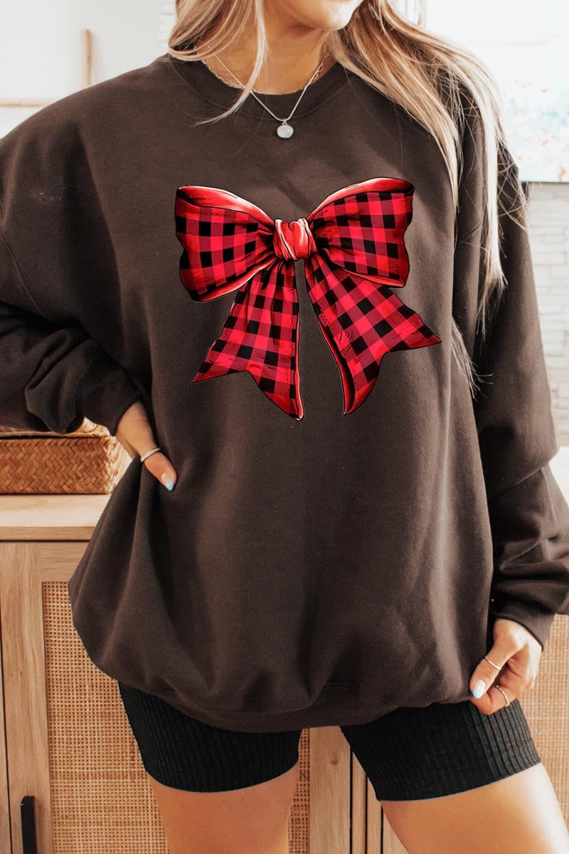 UL180P-E3198 Red Buffalo Plaid Bow Graphic Plus Sweatshirt $25