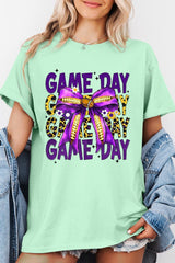 5000-E3092 Purple Football Game Day Bow Heavy Cotton Tee $9