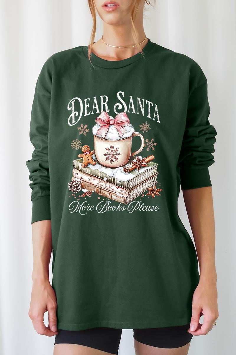 UL240-E3205 Dear Santa Books Graphic Long Sleeve Tee $13.75