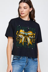 CTS-E3090 Yellow Football Game Day Bow Relaxed Crop Top $11