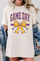 5000-E3063 Purple Football Bow Graphic Heavy Cotton Tee $9