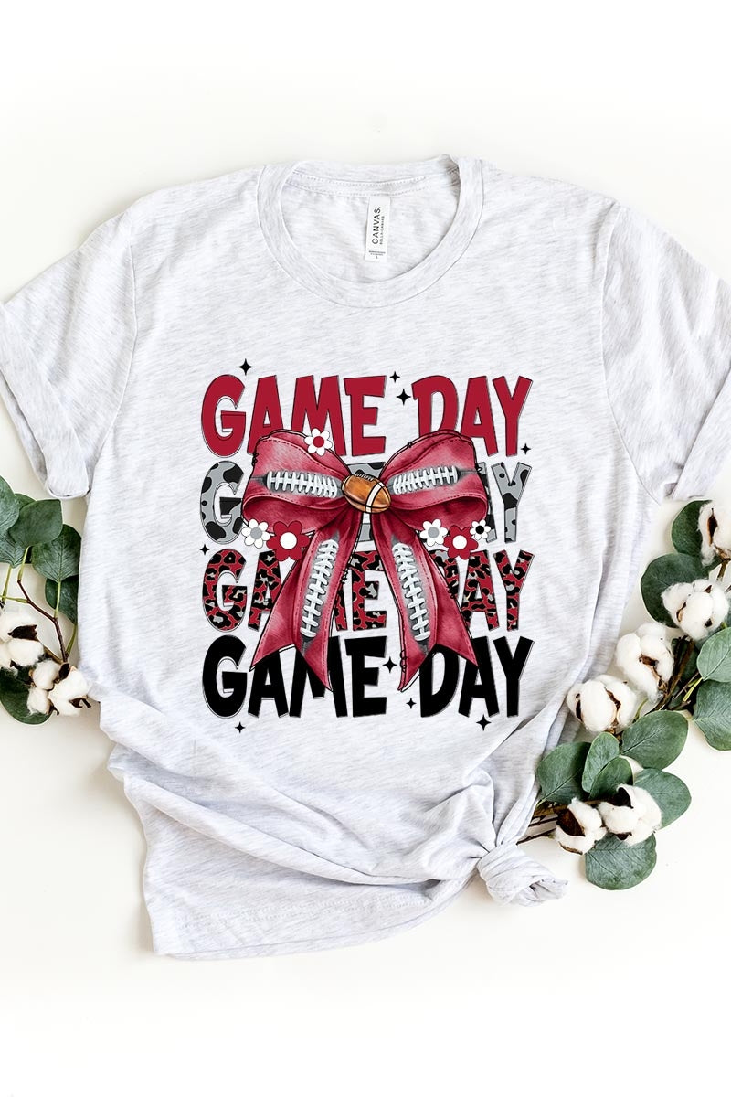 US3001P-E3093 Red Silver Football Game Day Bow Graphic Plus Tee $16