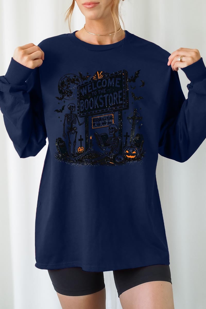 UL240P-E3122 Bookstore Halloween Graphic Plus Long Sleeve Tee $17