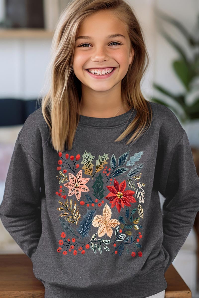 UL180B-E3186Z Floral Christmas Kids Graphic Sweatshirt $20