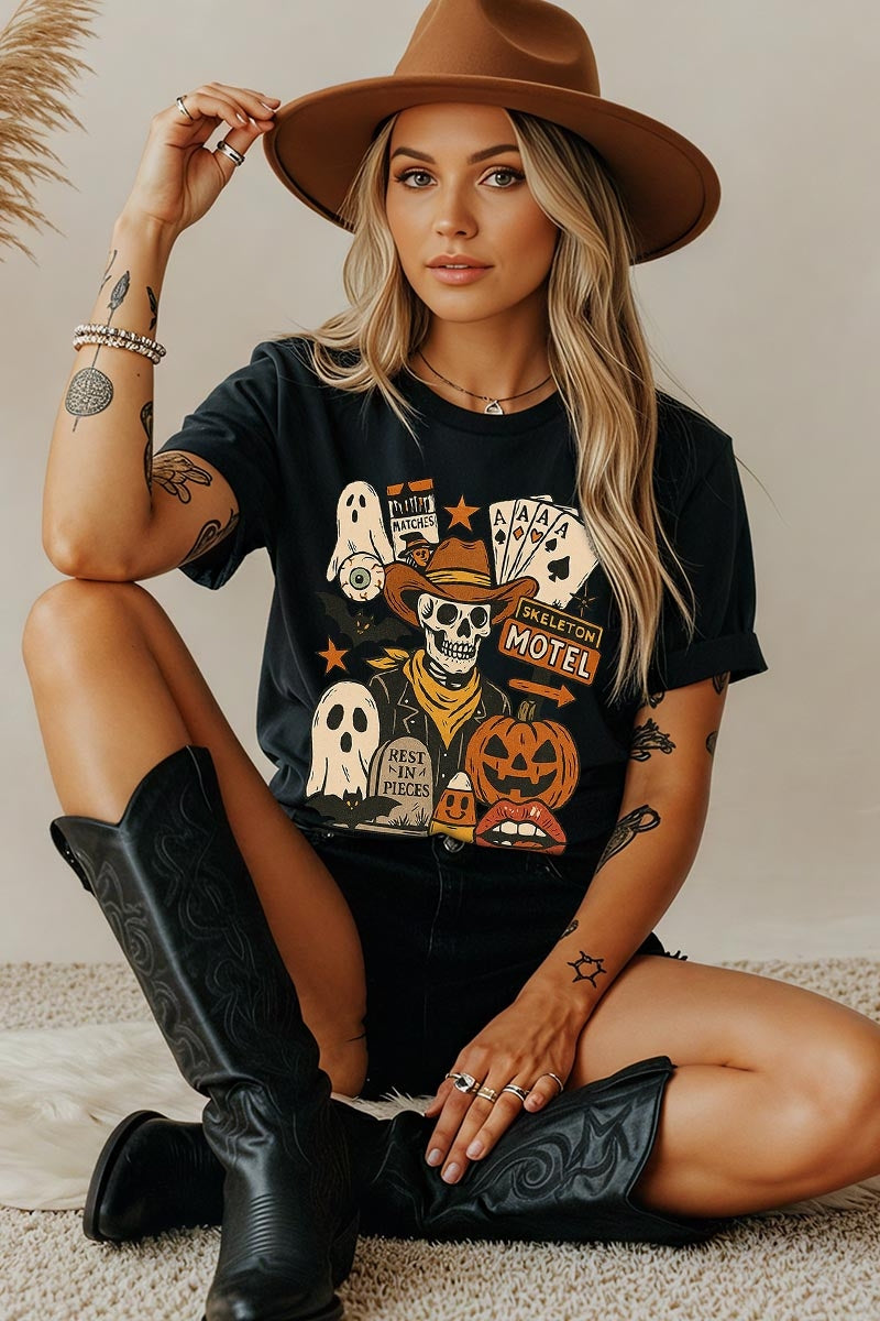 5000P-E3107 Spooky Skeleton Graphic Plus Heavy Cotton Tee $12.75