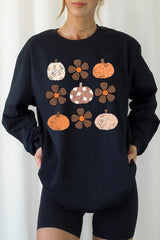 UL240P-E3117 Pumpkins & Flowers Fall Plus Long Sleeve Tee $17