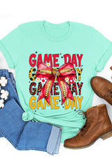 US3001P-E3091 Red Yellow Football Game Day Bow Graphic Plus Tee $16