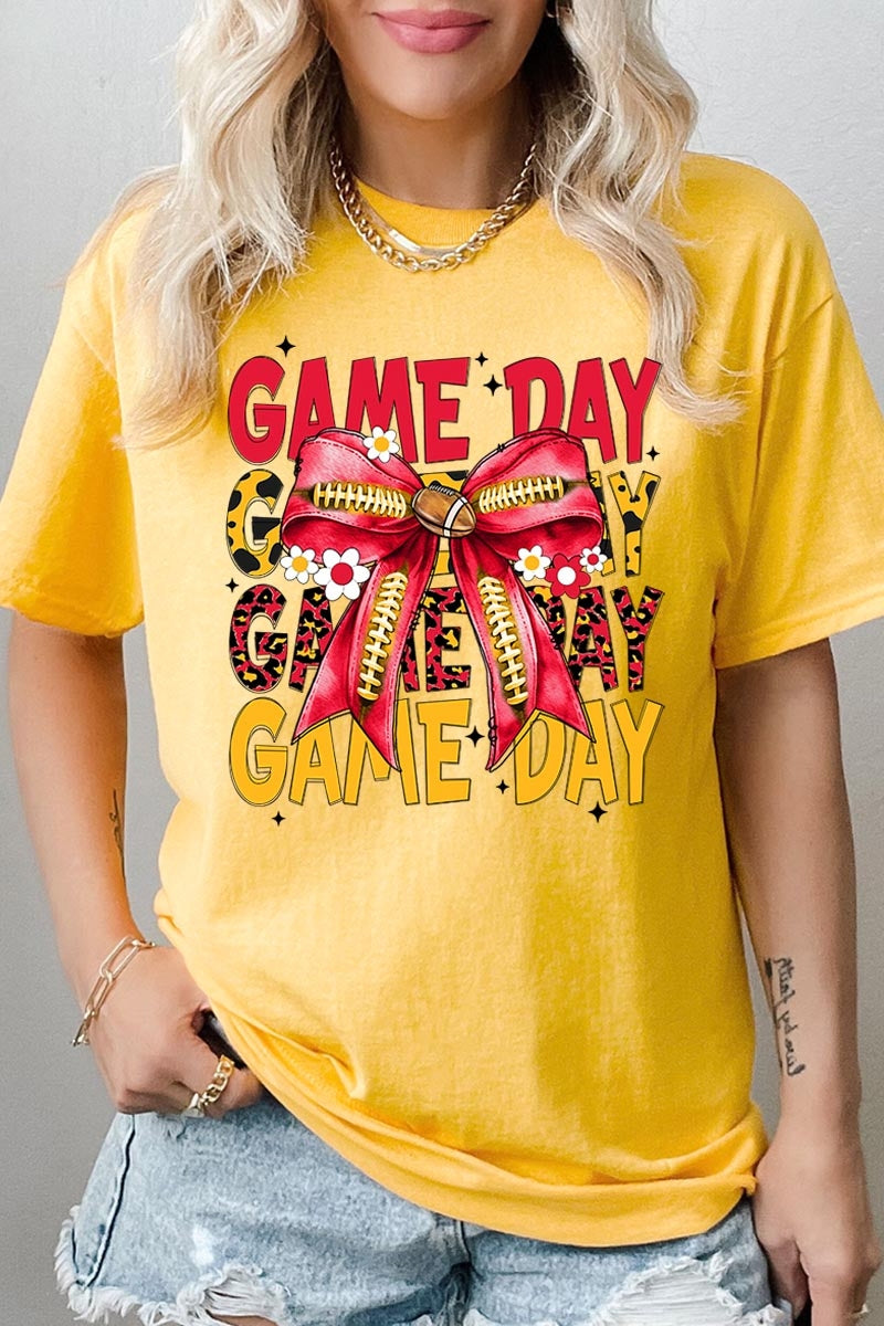 5000P-E3091 Red Yellow Football Bow Plus Heavy Cotton Tee $12.75