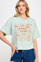 CTS-E3141 Halloween Doodle Graphic Relaxed Crop Top $11