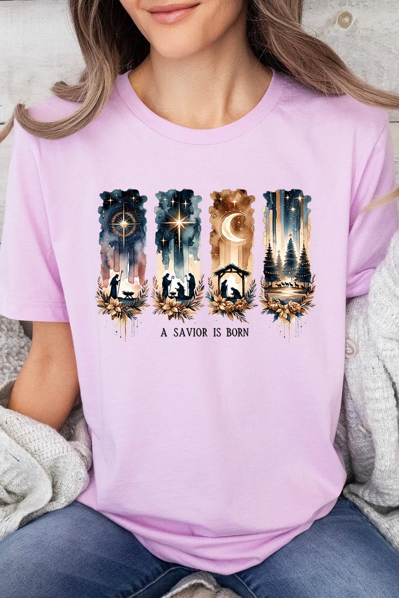 US3001P-E3204 Savior Is Born Nativity Graphic Plus Tee $16
