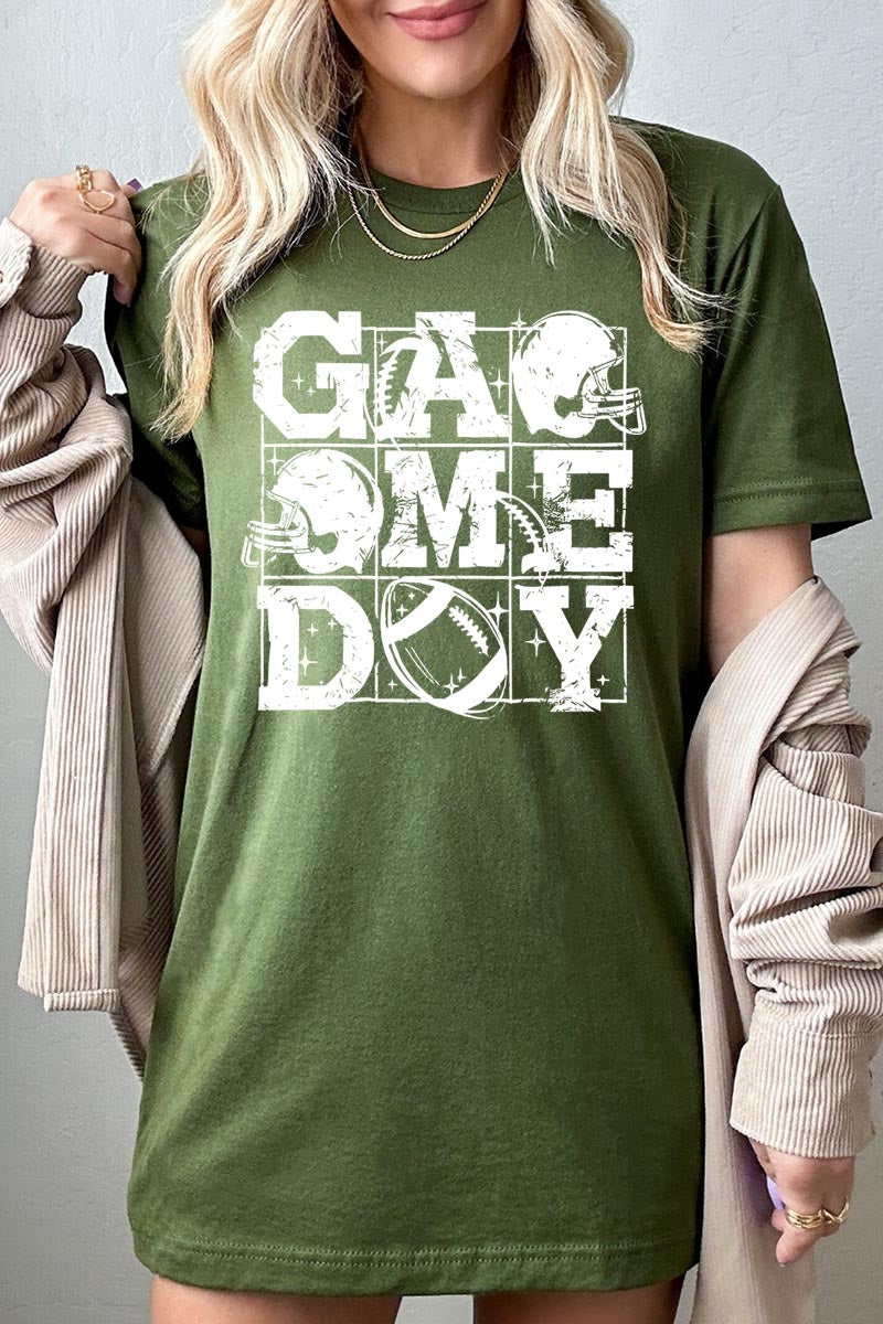 US3001-E3073 Distressed Game Day Graphic Tee $12.5