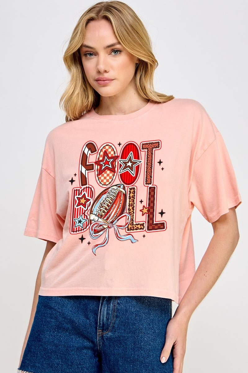 CTS-E3053 Brushstroke Football Graphic Relaxed Crop Top $10.5
