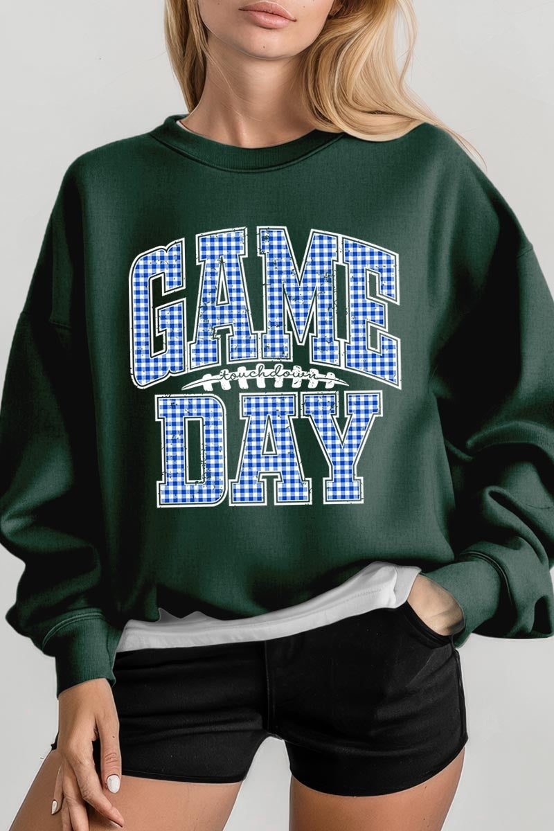 UL180-E3130 Blue Gingham Game Day Graphic Sweatshirt $20