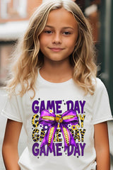US3001Y-E3092Z Purple Yellow Football Game Day Bow Kids Tee $11