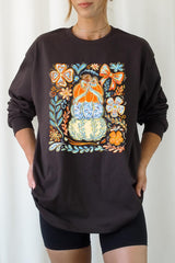 UL240-E3153 Floral Pumpkin Stack Graphic Long Sleeve Tee $13.75