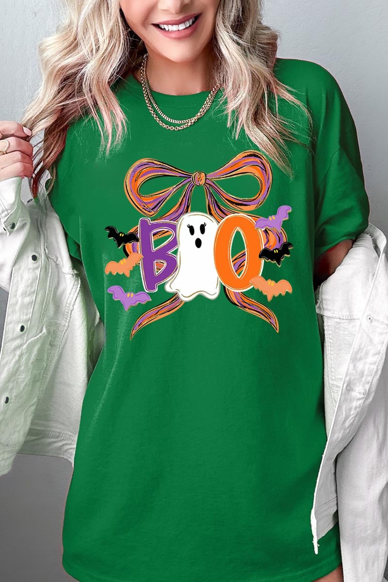 5000-E3120 Boo Brushstroke Bow Graphic Heavy Cotton Tee $9