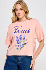 CTS-E3060 Texas Bluebonnet Graphic Relaxed Crop Top $10.5