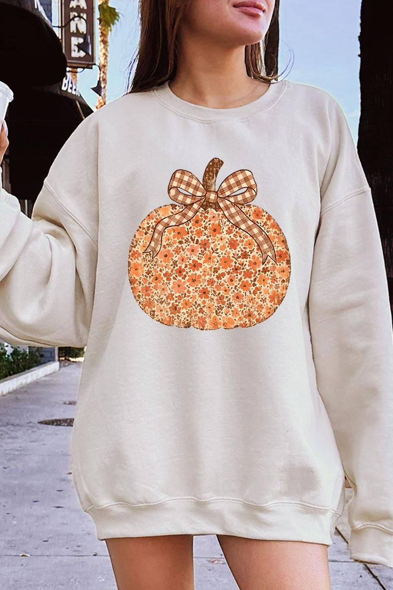 UL180-E3135 Floral Fall Pumpkin Graphic Sweatshirt $20