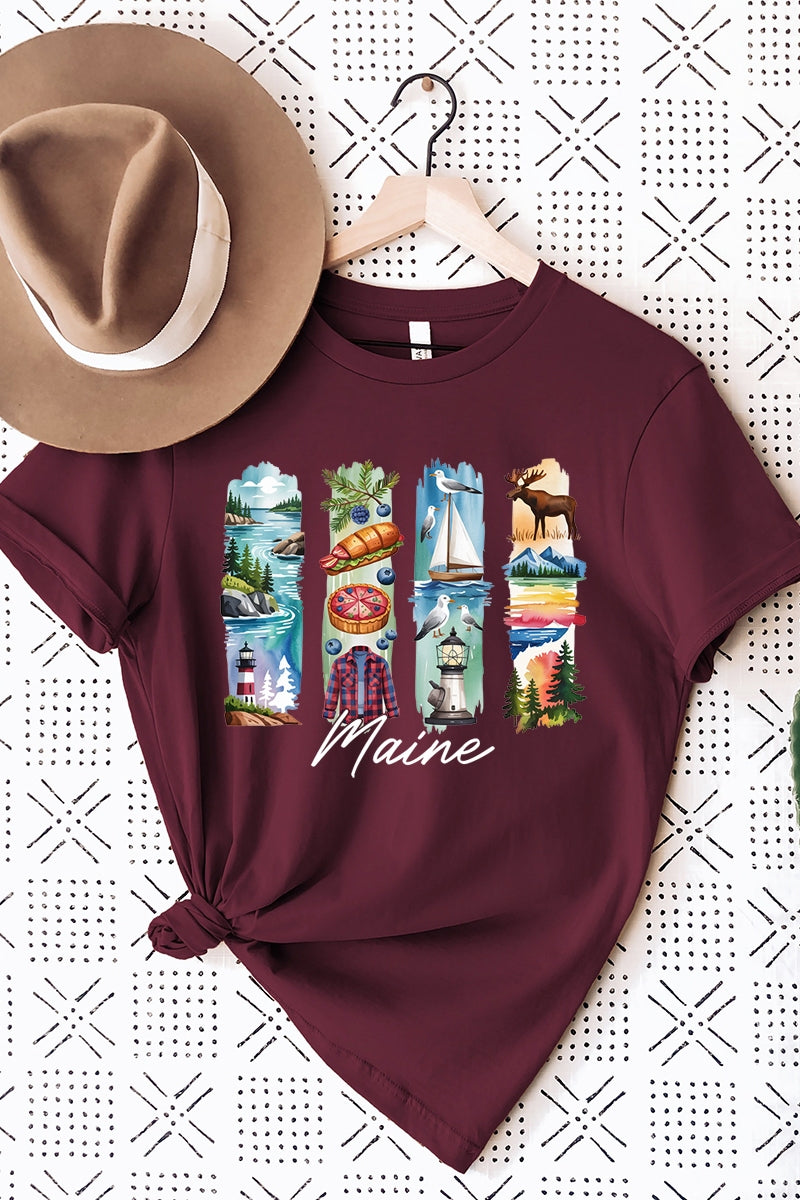US3001P-E3061ME Maine State Brushstroke Graphic Plus Tee $16