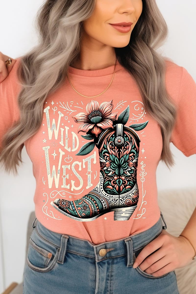 US3001-E3100 Wild West Cowgirl Boot Graphic Tee $12.5
