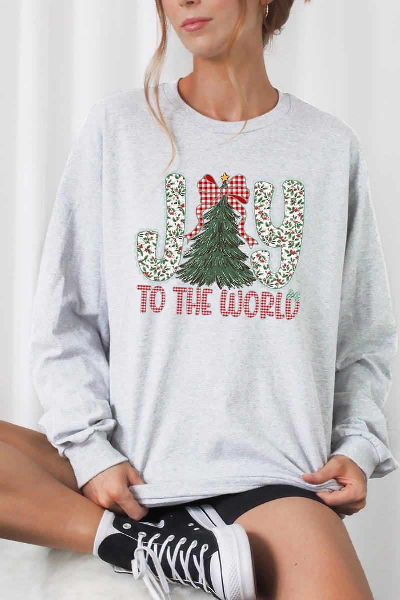 UL240-E3213 Joy to the World Graphic Long Sleeve Tee $13.75