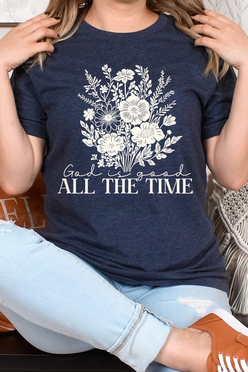 US3001P-E3116 God Is Good Floral Graphic Plus Tee $16