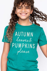 US3001Y-E3158Z Autumn Leaves Pumpkins Kids Graphic Tee $11
