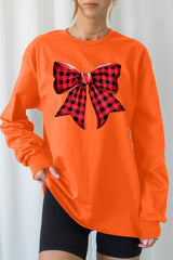 UL240-E3198 Red Buffalo Plaid Bow Graphic Long Sleeve Tee $13.75