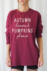 UL240P-E3158 Autumn Leaves Pumpkins Graphic Plus Long Sleeve Tee $17