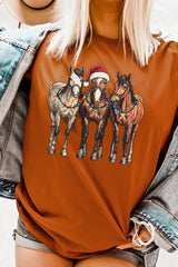 US3001-E3182 Christmas Horses Graphic Tee $12.5