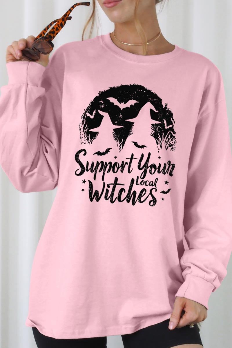 UL240P-E3161 Local Witches Halloween Graphic Plus Long Sleeve Tee $17