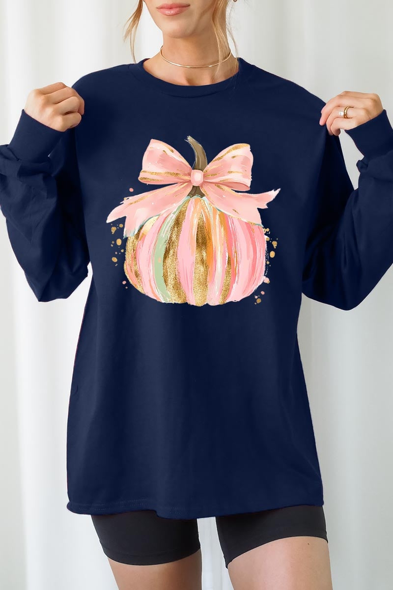 UL240P-E3083 Brushstroke Pumpkin Graphic Plus Long Sleeve Tee $17
