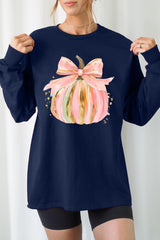 UL240P-E3083 Brushstroke Pumpkin Graphic Plus Long Sleeve Tee $17