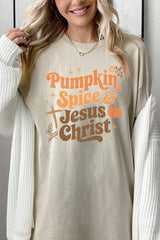 5000-E3164 Pumpkin Spice & Jesus Graphic Heavy Cotton Tee $9