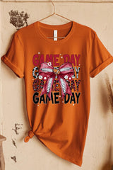 US3001-E3093 Red Silver Football Game Day Bow Graphic Tee $12.5