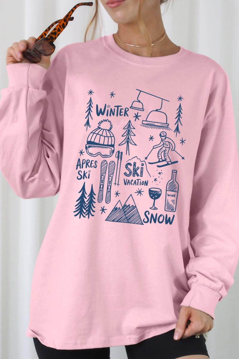 UL240P-E3188 Ski Doodle Graphic Plus Long Sleeve Tee $17