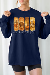 UL240-E3169 Give Thanks To The Lord Graphic Long Sleeve Tee $13.75