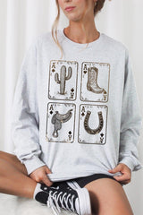 UL240P-E3094 Western Cowgirl Card Graphic Plus Long Sleeve Tee $17