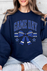 UL180P-E3065 Blue Game Day Football Bow Graphic Plus Sweatshirt $25
